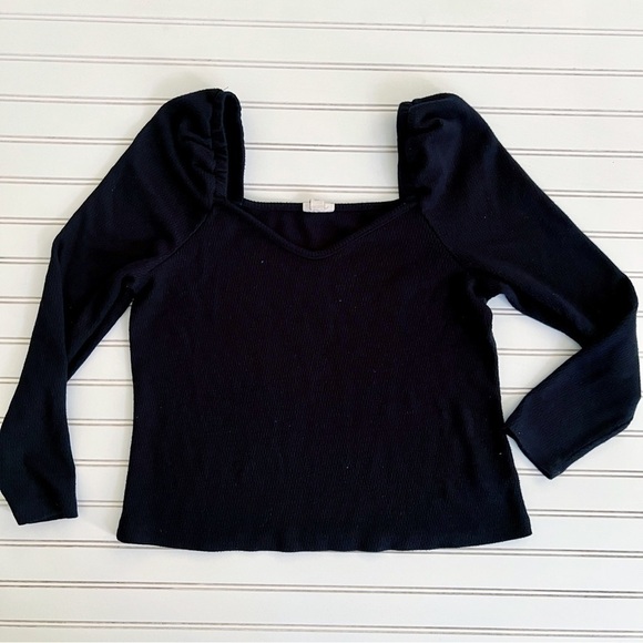 A.n.a Black long puff sleeve top Size Large - Picture 2 of 12